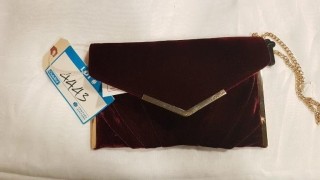 Nina Ladies Burgundy Velvet Clutch Purse - Front Clasp Missing