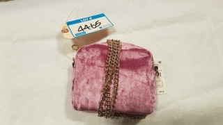 Design Lab - Pink Velvet Ladies Crossbody Metal Strap Purse - Zipper Broken