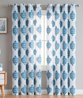 Bungalow Rose Merlin Medallion Geometric Semi-Sheer Grommet 2 Curtain Panels (GGGR1184_31099934_31099935)55x90" Blue