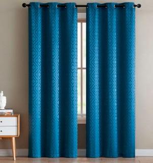 Roseboro Jacquard Geometric Light Filtering 4 Grommet Curtain Panels, Blue, 38x84"