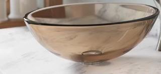 Tempered Glass Circular Vessel Bathroom Sink-Taupe