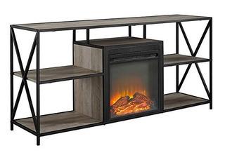 Walker Edison - 60" X-Frame Open Shelf Fireplace - Grey Wash - W60FPXFJGW