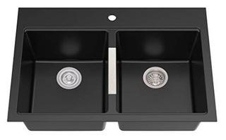 Kraus - HGD-433B - 33.5" Dual Mount 50/50Double Bowl Blk Onyx Granite Kitchen Sink