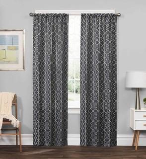 Cogan 3 Geometric Blackout Thermal Rod Pocket Curtain Panels,37x84" Smoke