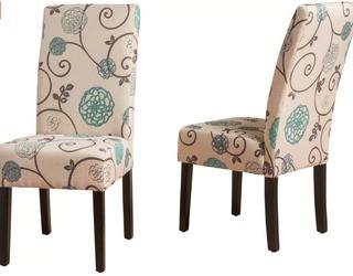 Alcott Hill Back East Upholstered Dining Chair, Blue/White Floral, Set Of 2