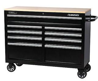 Husky 46" 9 Drawer Mobile Workbench w/Solid Wood Top