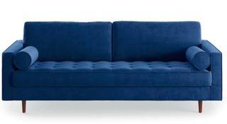 Mercer41 Letitia Sofa- Blue Velvet Tufted Sofa