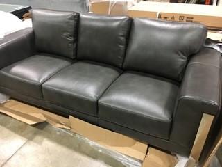 Grey Leather Sofa With Metal Base 