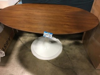 Oval Wooden Table With Metal Base,35.5x60"-As Is