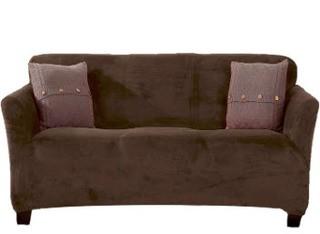 Modern Velvet Plush Strapless Slipcover. Form Fit Stretch, Stylish Furniture Cover/Protector. Gale Collection by Great Bay Home Brand. (Sofa, Walnut Brown)