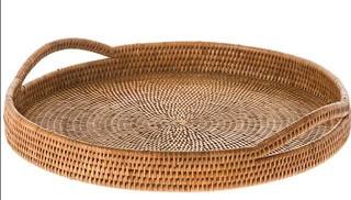 Mistana Telford Handwoven Round Serving Tray, Honey Brown