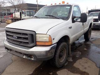1999 Ford F350 Super Duty XL 4x4 Regular Cab Pickup Truck. 5.4L Gas Engine, Automatic Transmission. Showing 284,271kms. VIN 1FTSF31L9XEB92274.