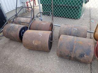 Lot of 4 Packing Drums w/ Handles and 2 Spare Drums.