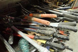Lot of 3 Boxes Asst. Pruners, Hedge Trimmers, Bolt Cutters, Hammers, etc.