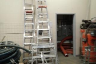 Lot of 2 Aluminum 8' Step Ladders, Aluminum 14' Extension Ladder, Aluminum 3' Step Ladder and Step Stool. 