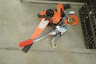 Lot of 3-Ton Chain Hoist and Cable Come-Along.