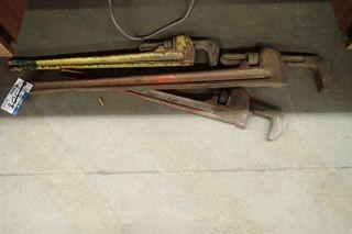 Lot of (2) 36" Pipe Wrenches and 48" Pipe Wrench. 