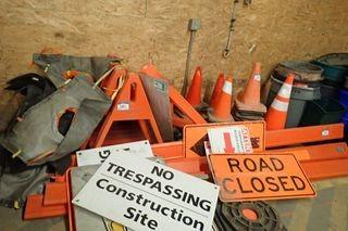 Lot of Asst. Safety Road Barriers, Pylons, and Signs. 