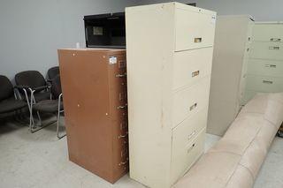 Lot of 2 Lateral 5-Drawer File Cabinets and Vertical 4-Drawer File Cabinet. 