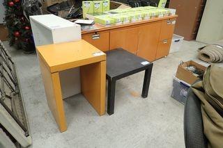 Lot of 2-Door, 4-Drawer Credenza, 2 Side Tables and Small Bookcase. 