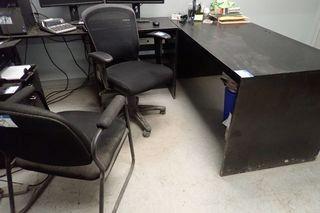 Lot of 2 L-Shaped Desks, 2 Mobile Pedestals, Storage Cabinet, Bookcase, Task Chair and Side Chair. 