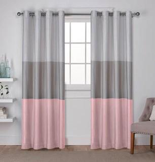 Rodney Striped Room Darkening Grommet Curtain Panels, Set Of 2, Blush, 54x108"