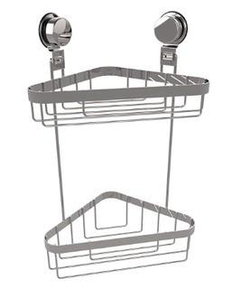 Lavish Home Storage Rack for Bathroom Organizing with Stainless Steel Twist Lock Suction Cups Wall Mounted Two Tier Corner Shower Caddy