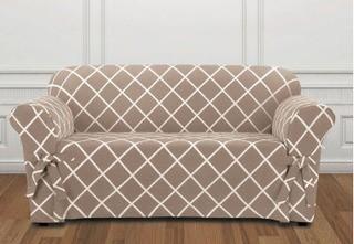 Sure Fit Lattice Box Cushion Loveseat Slipcover, Tan