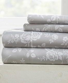 iEnjoy  Rose Gray Pattern 4-Piece Sheet Set - Light Gray - Cal King