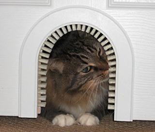 Cat Door - The Original Cathole Interior Pet Door - The Only Cat Door With A Cleaning / Grooming Brush. 2PC