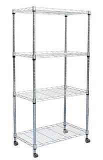 Mind Reader MET4TWHEEL-SIL 4 Tier Metal Storage Rack Shelving Unit with Wheels, Silver