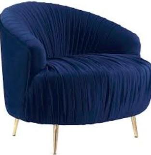 Penelope Ruched Accent Chair in Navy Blue Fabric on Gold Legs?