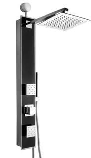 AKDY SP0042 35" Easy Connect Rainfall Shower Panel Tower System with Handheld Shower Head, Black Tempered Glass