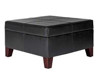 HomePop K2380-E169 Bonded Leather Square Storage Ottoman Coffee Table with Wood Legs Black