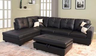Beverly Fine Furniture F091A Left Facing Russes Sectional Sofa Set with Ottoman Black