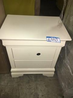 Beige 2 Drawer Night Stand, Missing Drawer Pulls, Some Chips