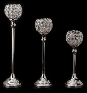 Crystal Ball 3 Piece Candlestick Set, Silver 