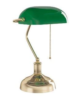 Emmeline 15" Bankers Lamp, Green/Gold