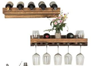 Oconner Wall Mounted Wine Bottle and Glass 36 in. W x 10 in. D