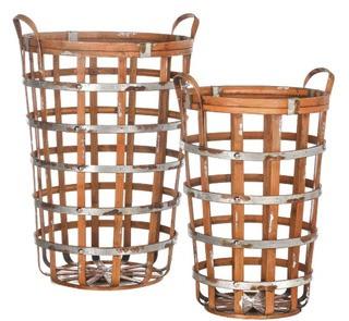 Gtracie Oaks-Alexander 2 Piece Deep Round Bamboo and Metal Basket Set