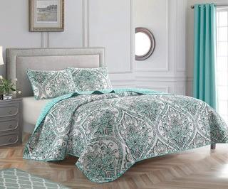 Abril Medallion All Over Printed Reversible Quilt Set, King 