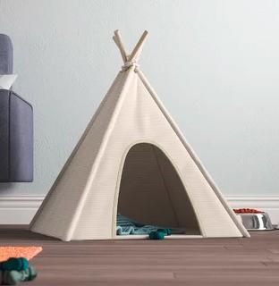 Apodaca Ticking Stripe Pet Teepee Hooded, Grey