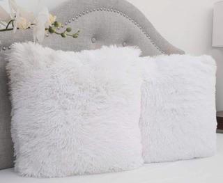 Sweet Home Collection Plush Pillow Faux Fur Soft and Comfy Throw Pillow (2 Pack), White 18x18"