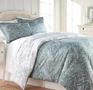 Jill Reversible Duvet Cover Set Queen, Green