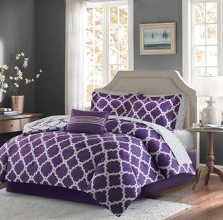 Reversible Complete Comforter and Cotton Sheet Set, Twin, Purple