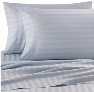 Damask Stripe 400 Thread Count Sheet Set, Queen, Light Blue