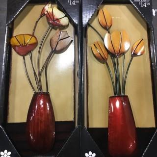 Metal Flower Vase Wall Decoration, 2PC