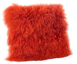 Blankenship Throw Pillow, Pumpkin, 16x16" (Mongolian Lamb Fur)