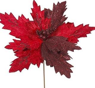 Vickerman QG163305 Poinsettia with 21" Flower Head & Paper wrapped wire Stem in 6/Bag, 22", Burgundy