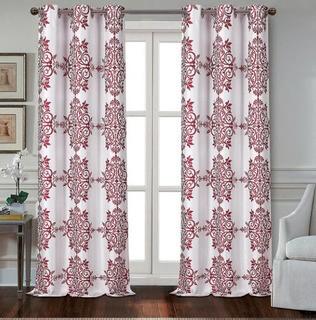 Medallion 84 in. Polyester Room Darkening Grommet Window Curtain Panel Pair in Burgundy (2-Pack)